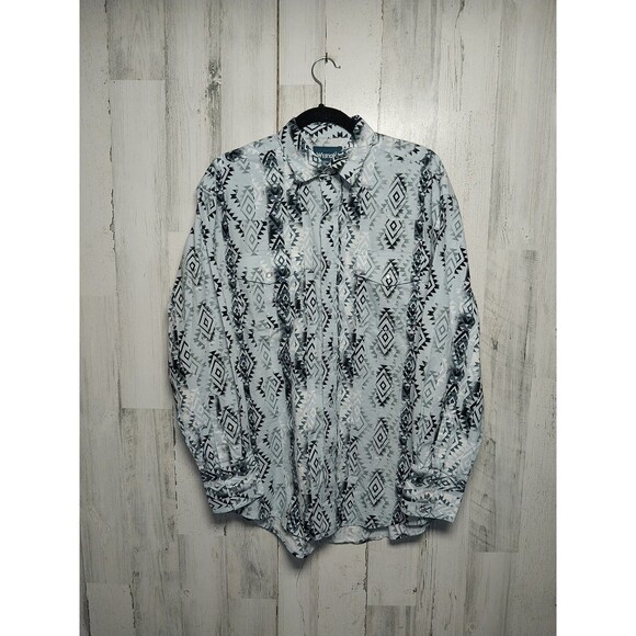 Wrangler Other - Wrangler Western Shirt Men's Large Blue Black Pearl Snap Aztec Print